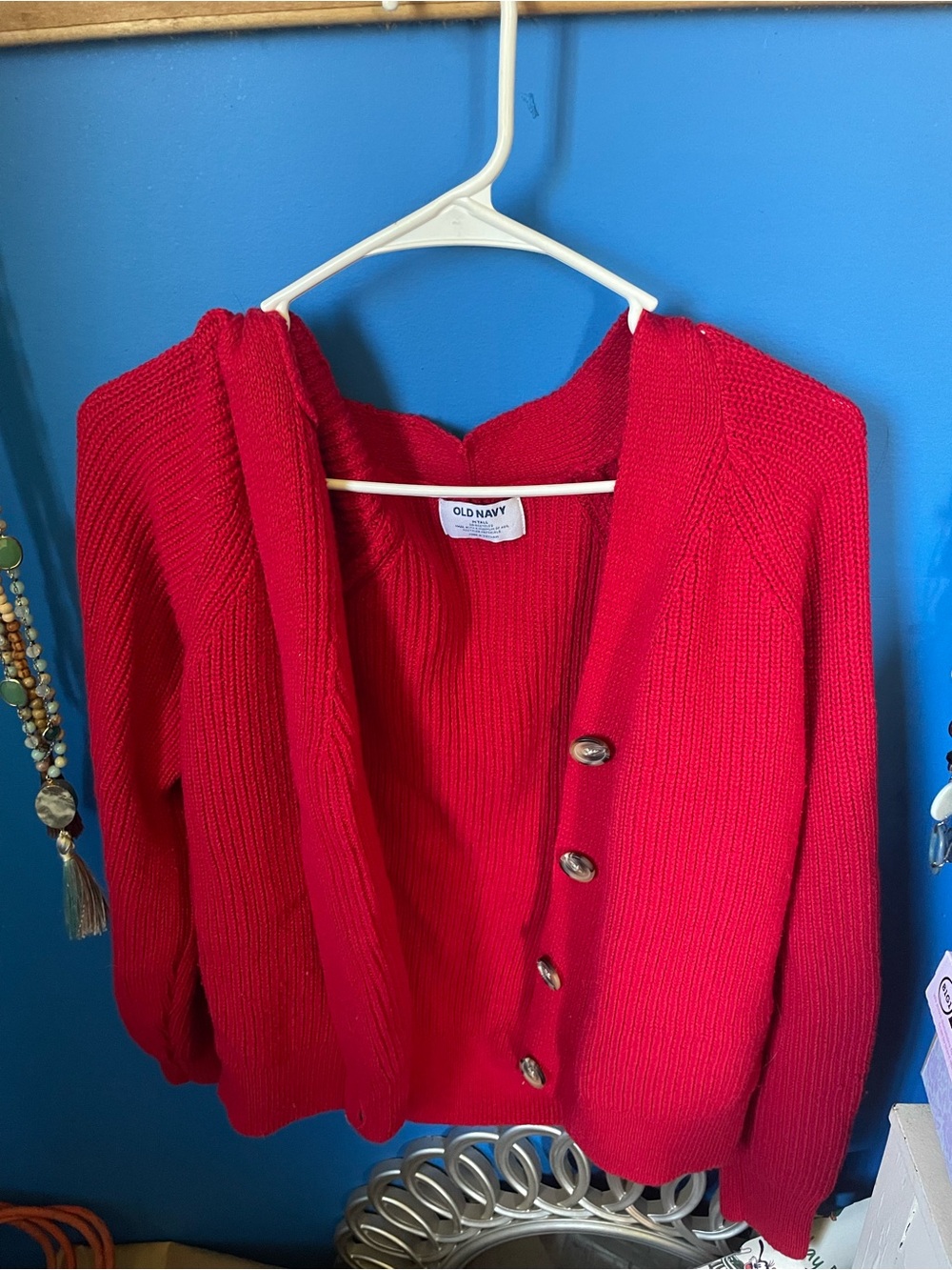 Old Navy Bright Red Button-Front Knit Cardigan